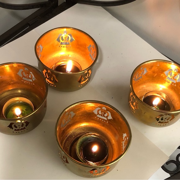 GIFT WORTHY..,Solid Brass Angel Votives with Candle Set of 4 - Picture 5 of 6